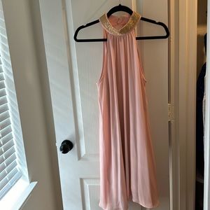 Keyhole halter gold embellished neck dress